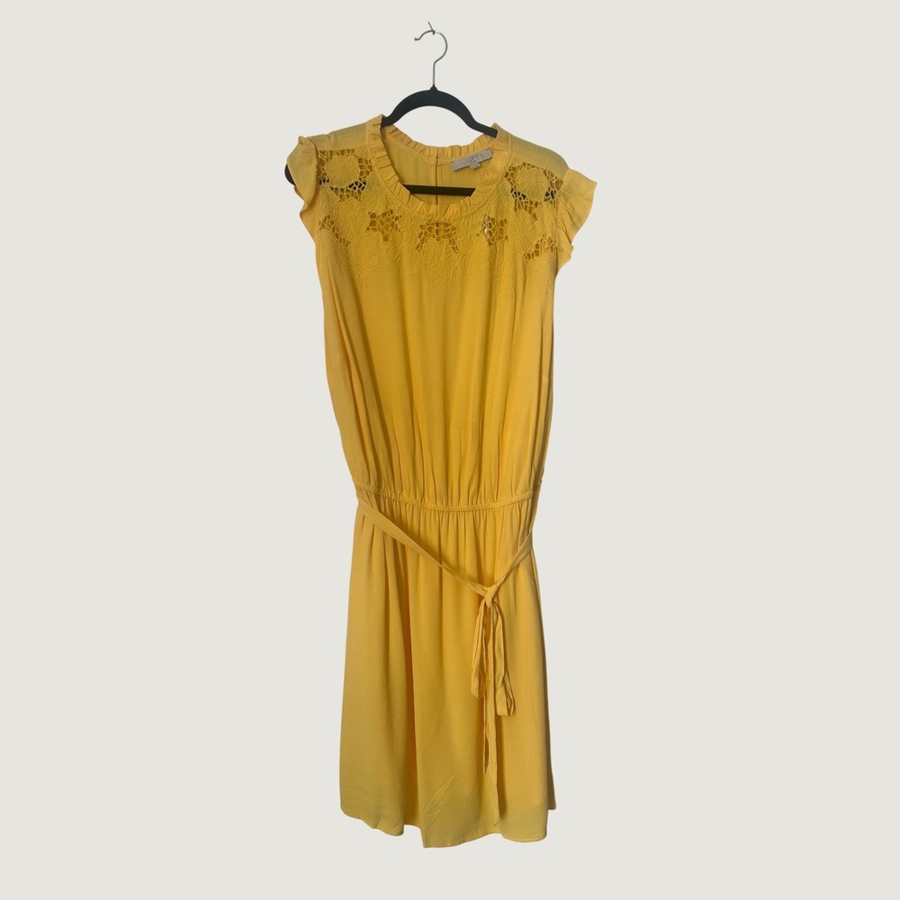 Loft Plus Dress Womens 22 Yellow Lace Crochet Yoke Crepe Boho Cottage Romantic